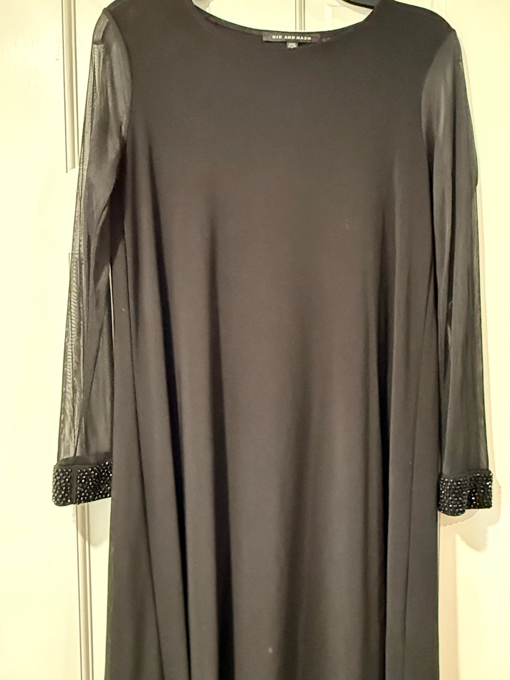 Black Long-Sleeve Mesh Cuff Dress
